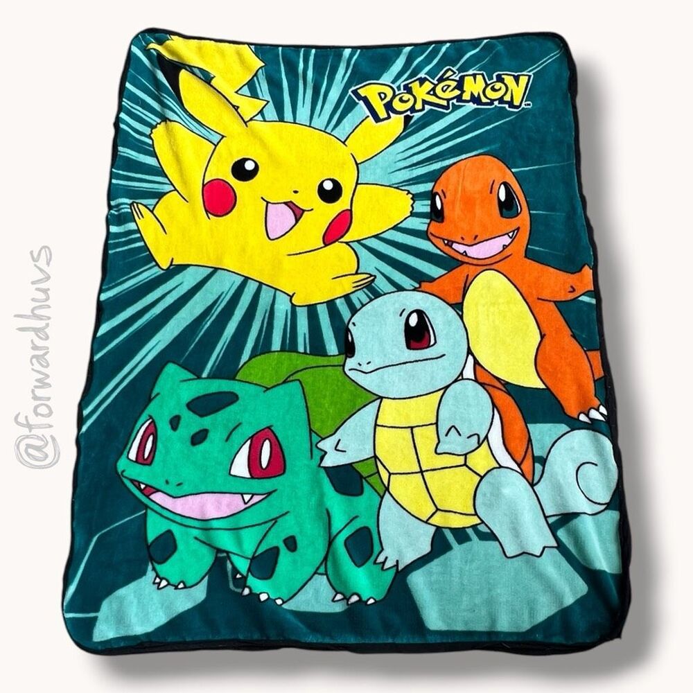 Pokemon Pikachu Charmander Squirtle Bulbasaur Plush Throw Blanket Edge Damage